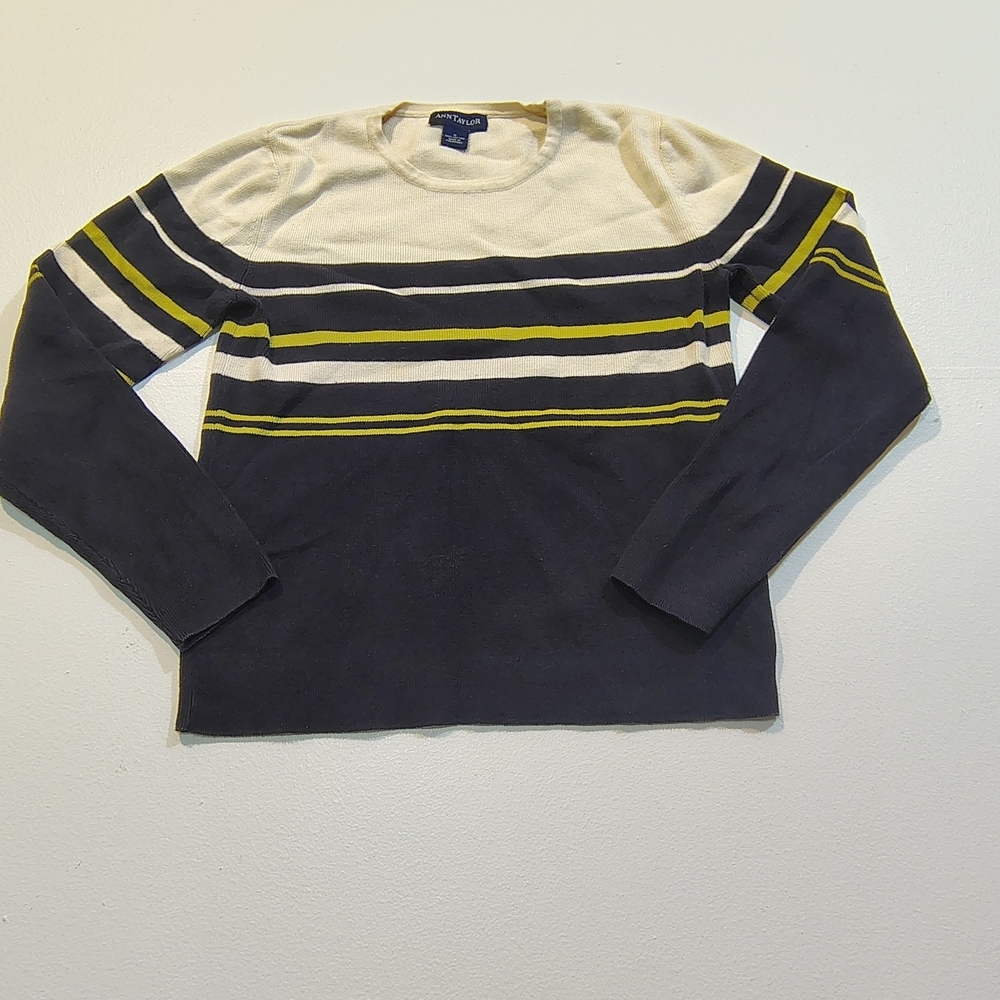 Ann Taylor Women's Striped Blouse in Cream, Yellow, and Black